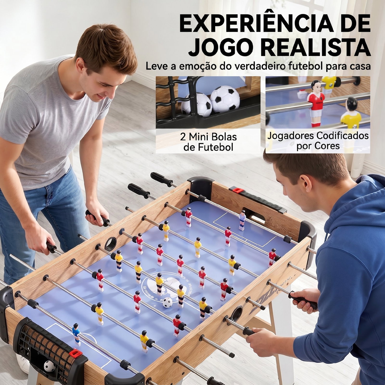 Matraquilhos de mesa 89 cm com 22 jogadores, 2 bolas, 2 marcadores e pegas antiderrapantes 89x61,5x70 cm azul arroxeado