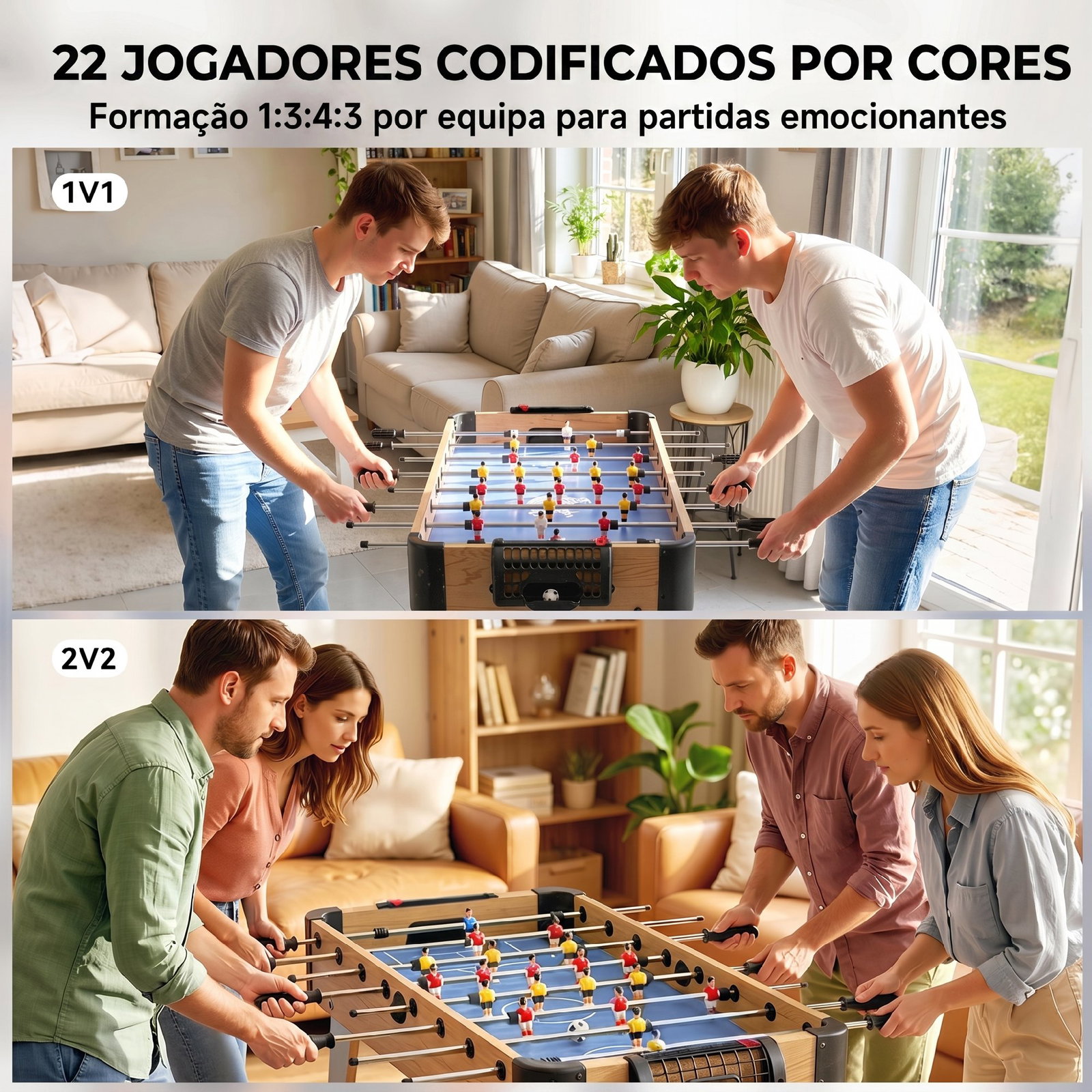Matraquilhos de mesa 89 cm com 22 jogadores, 2 bolas, 2 marcadores e pegas antiderrapantes 89x61,5x70 cm azul arroxeado