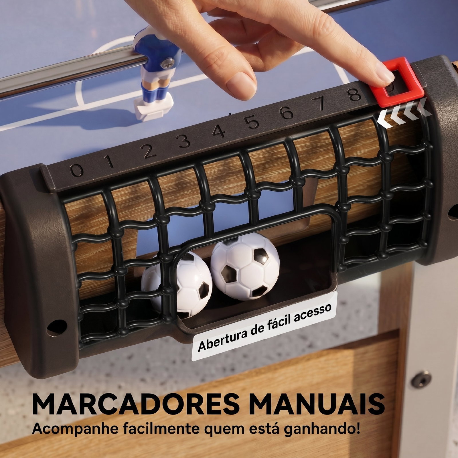 Matraquilhos de mesa 89 cm com 22 jogadores, 2 bolas, 2 marcadores e pegas antiderrapantes 89x61,5x70 cm azul arroxeado