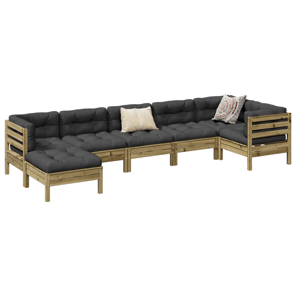 7 Pcs conjunto sofás de jardim c/ almofadões pinho impregnado