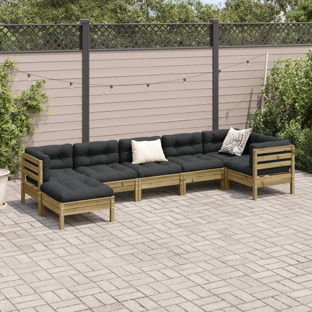 7 Pcs conjunto sofás de jardim c/ almofadões pinho impregnado