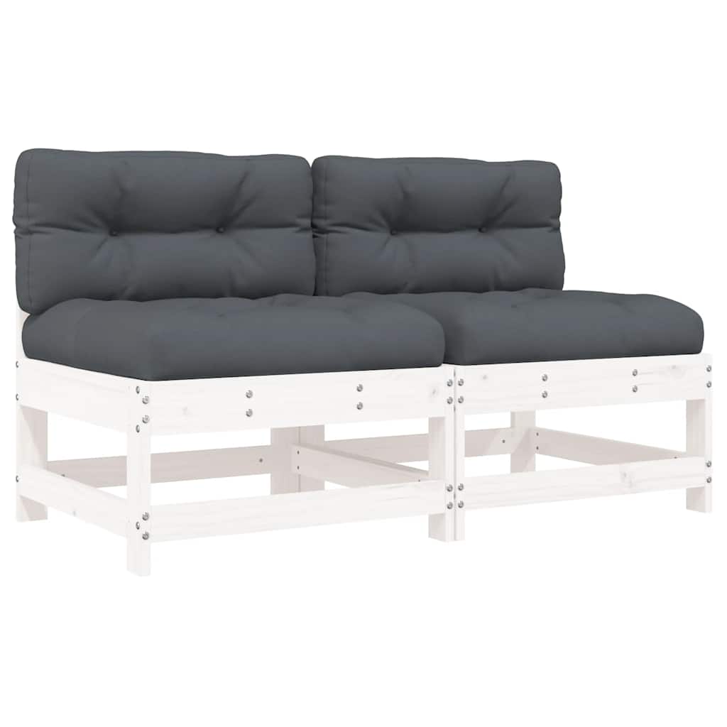 Sofás de centro com almofadões 2 pcs pinho maciço branco
