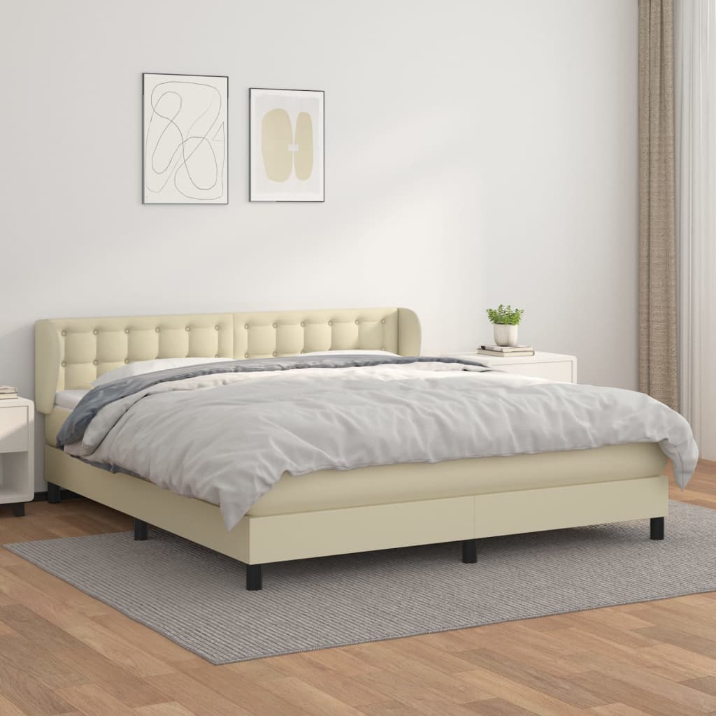 Cama com molas/colchão 180x200 cm couro artificial cor creme