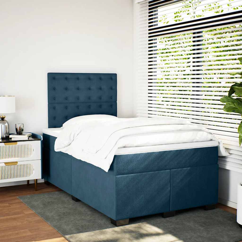 Cama boxspring com colchão 120x200 cm veludo azul