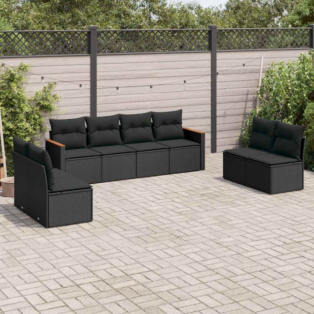 8 Pcs conjunto sofás de jardim com almofadões vime PE preto