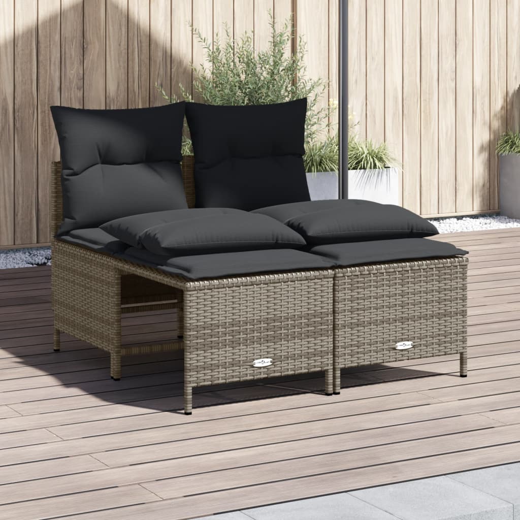 4 Pcs conjunto sofás de jardim c/ almofadões vime PE cinzento
