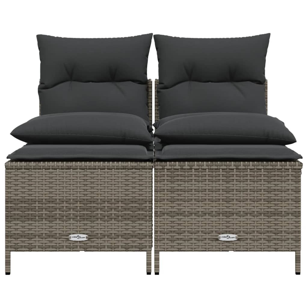 4 Pcs conjunto sofás de jardim c/ almofadões vime PE cinzento