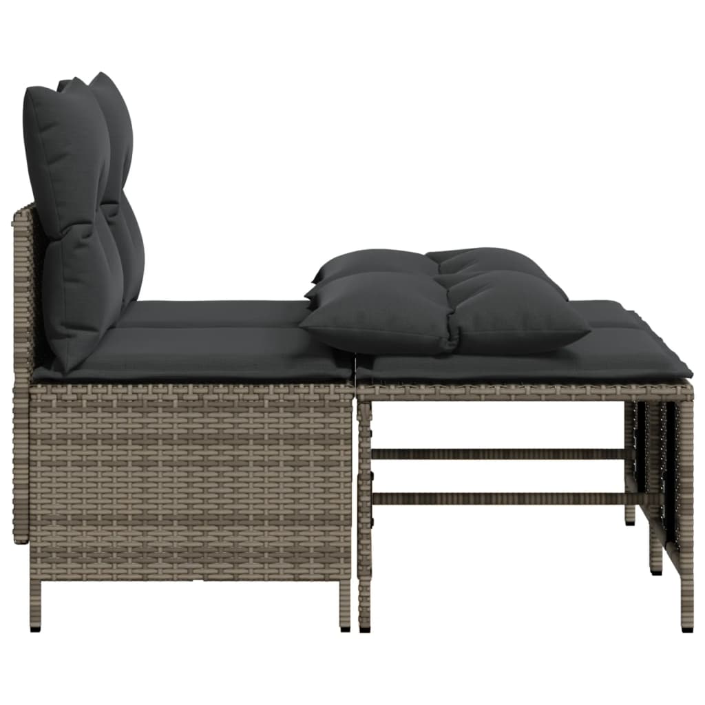 4 Pcs conjunto sofás de jardim c/ almofadões vime PE cinzento
