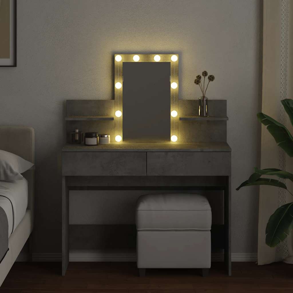 Toucador com leds 100x40x130 cm cinzento cimento