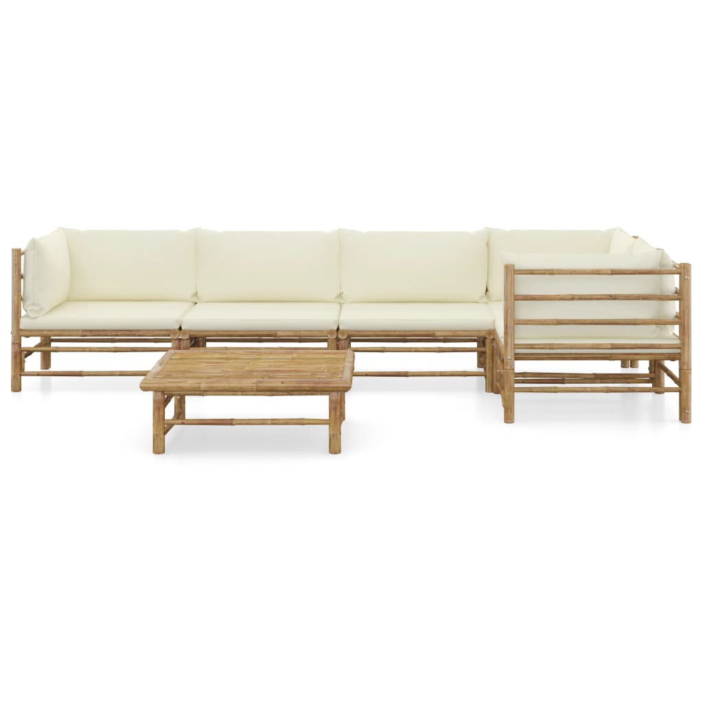 6 Pcs conj. lounge p/ jardim em bambu c/ almofadões branco nata