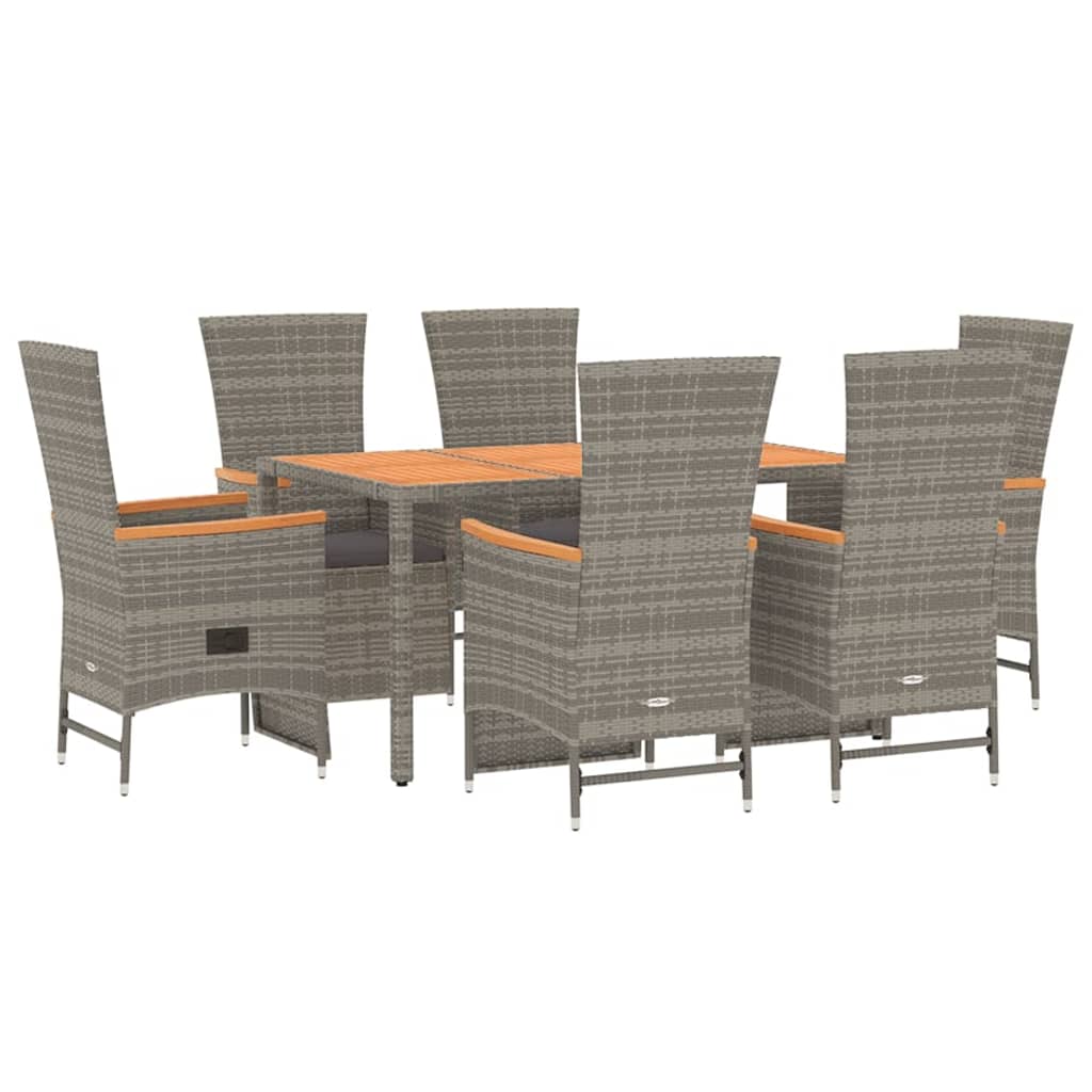 7 Pcs conjunto de jantar p/ jardim c/ almofadões vime PE cinza