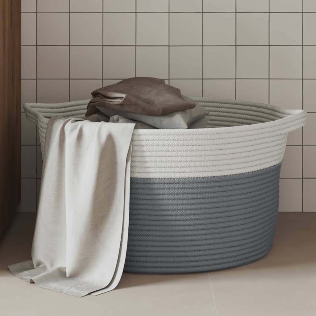 Cesto de arrumação ø45x25 cm algodão cinzento e branco