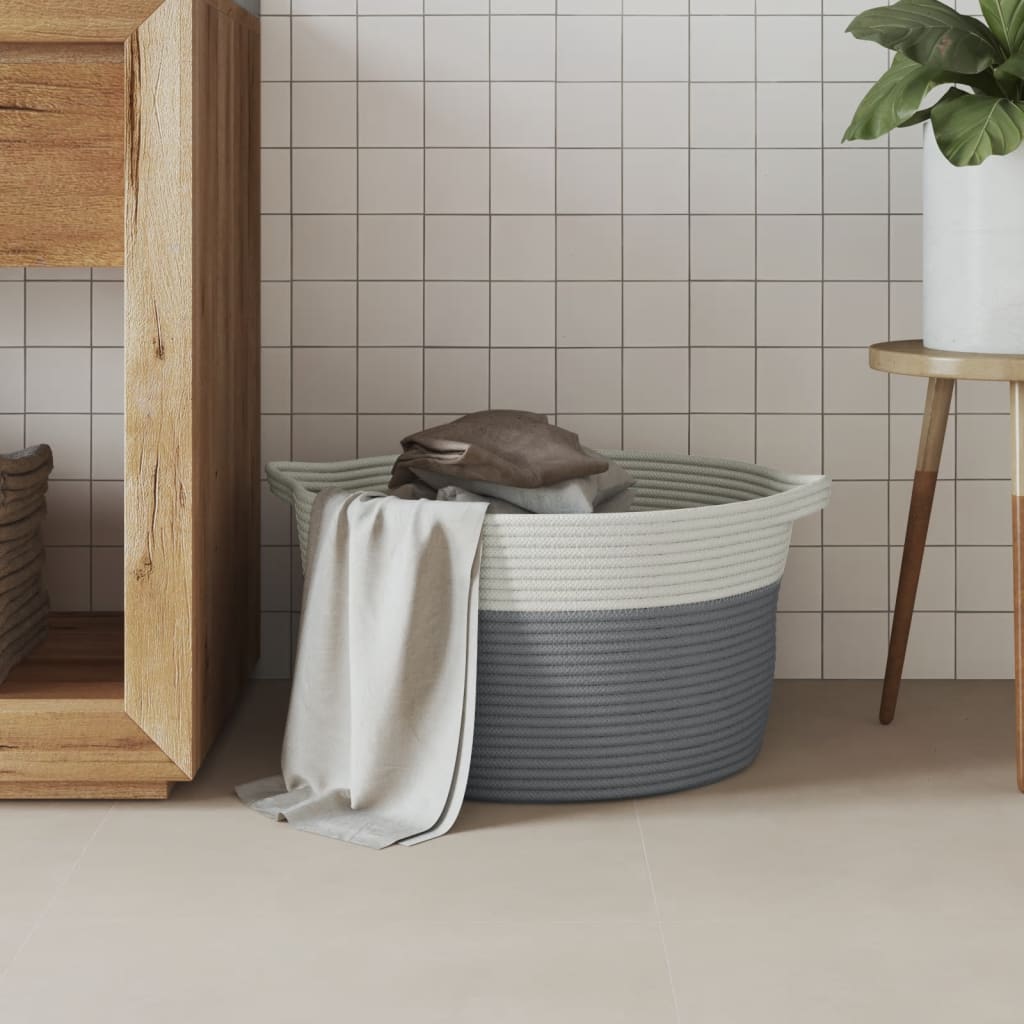 Cesto de arrumação ø45x25 cm algodão cinzento e branco