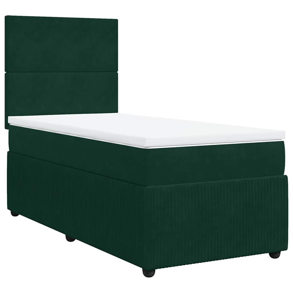 Cama com molas/colchão 90x190 cm veludo verde-escuro