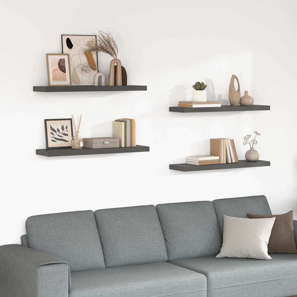 Prateleiras de parede suspensas 4 pcs 90x23,5x3,8cm MDF cinza