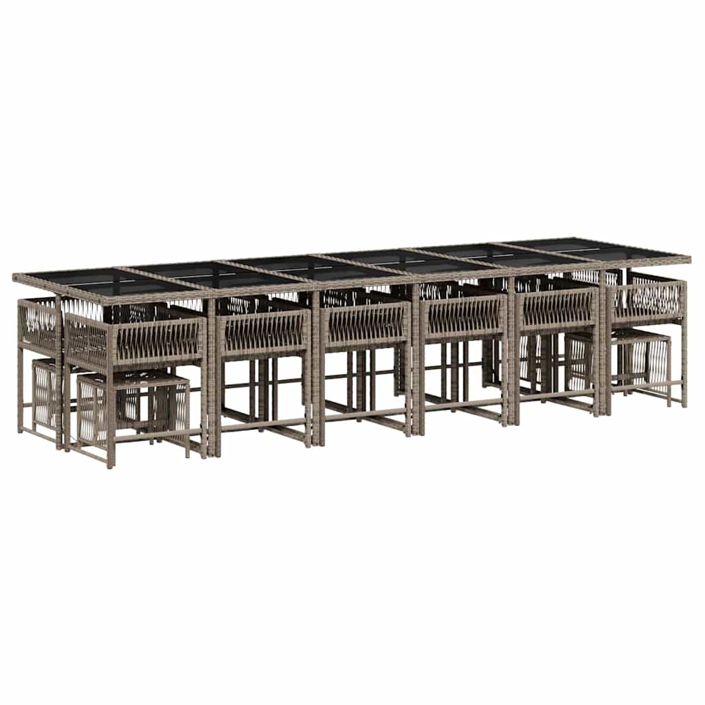 17 Pcs conj. de jantar p/ jardim c/ almofadões vime PE cinzento
