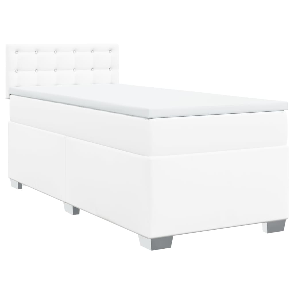 Cama com molas/colchão 100x200 cm couro artificial branco