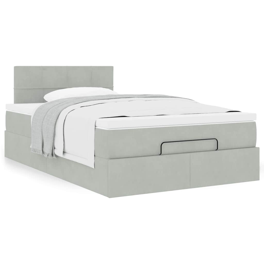 Cama otomana com colchão cinza claro 120x190 cm veludo