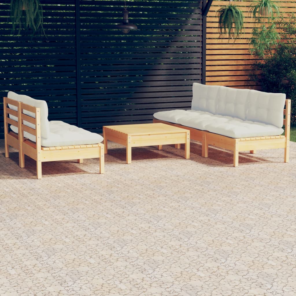6 Pcs conjunto lounge jardim c/ almofadões cor creme pinho