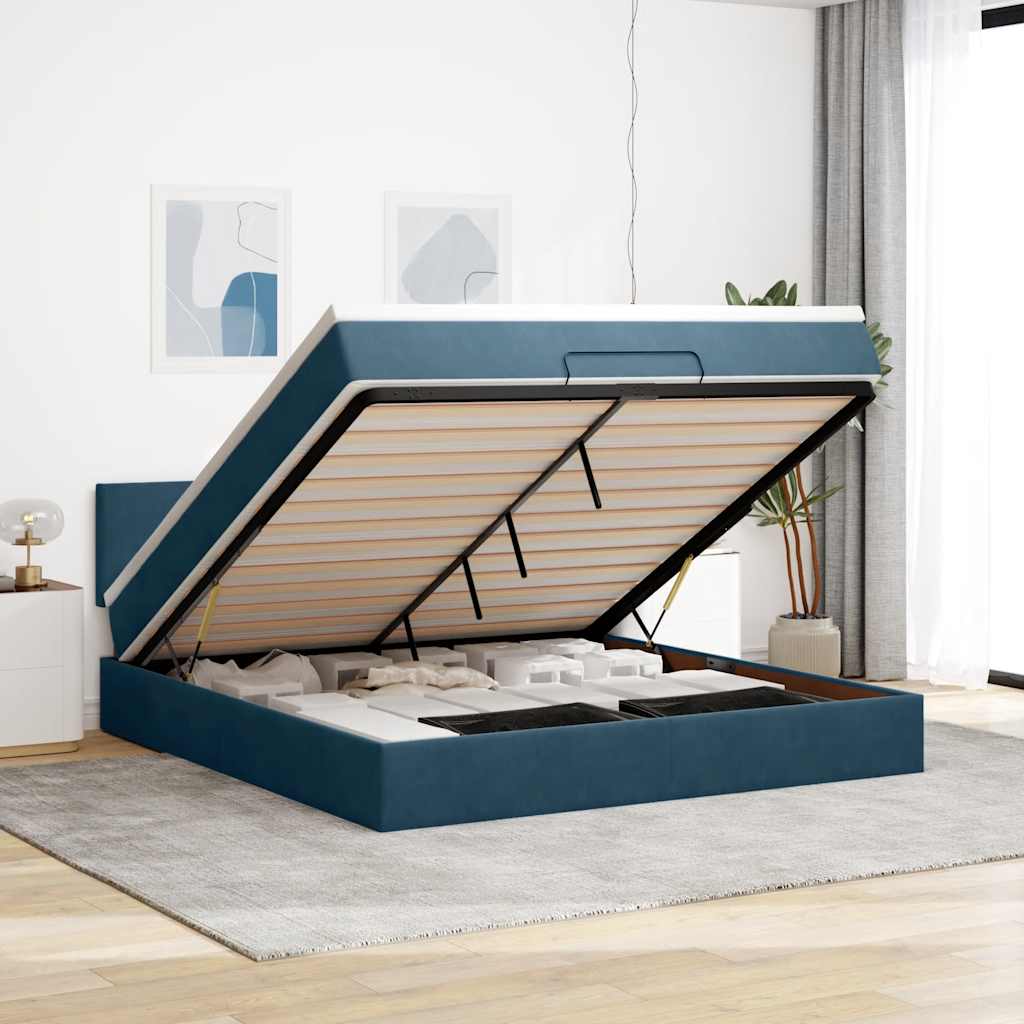 Estrutura de cama otomana com colchão 160x200 cm azul escuro