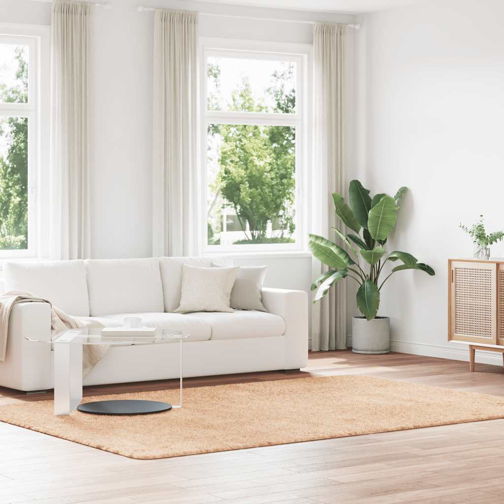 Tapete shaggy de pelo alto navarra 200x290 cm poliéster bege
