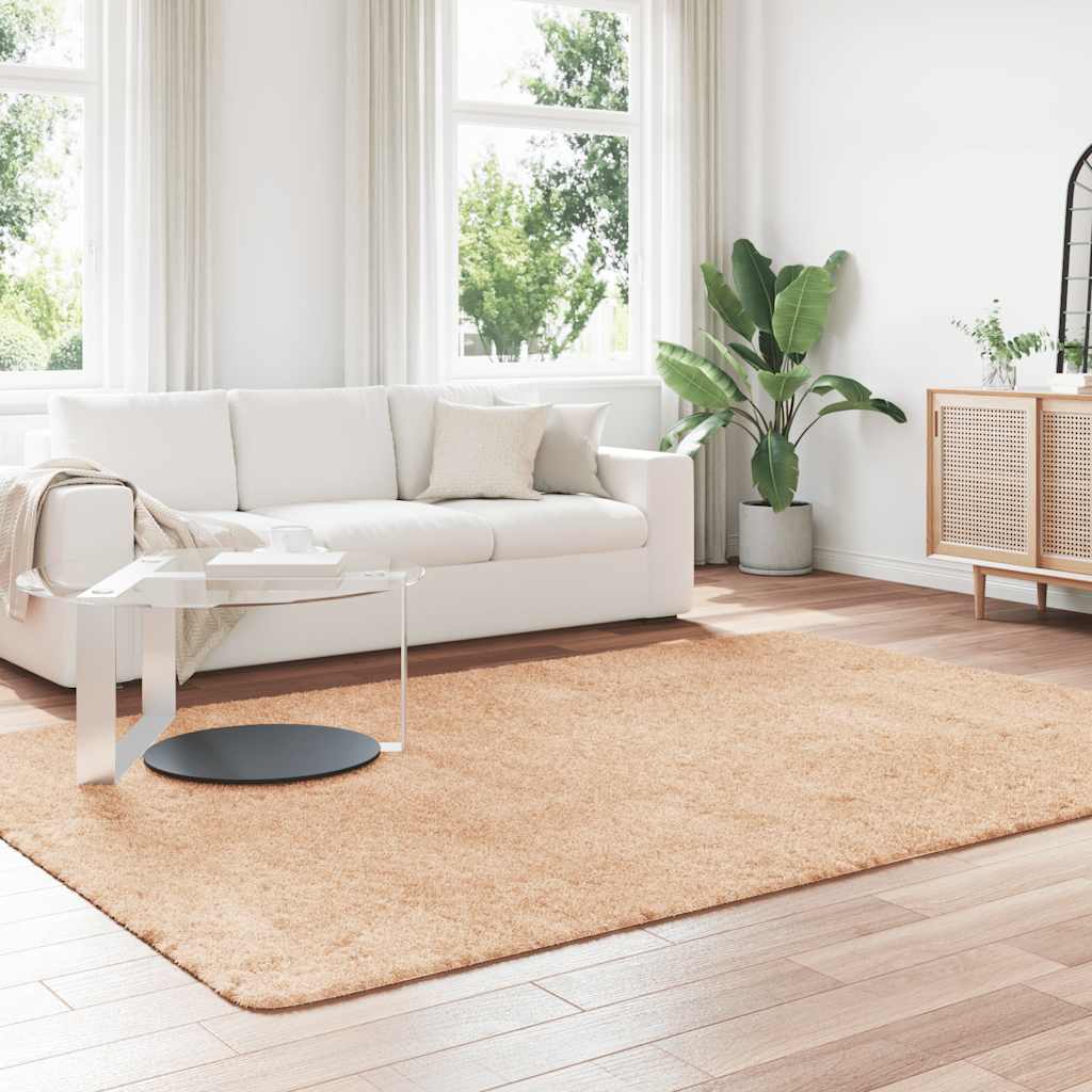 Tapete shaggy de pelo alto navarra 200x290 cm poliéster bege