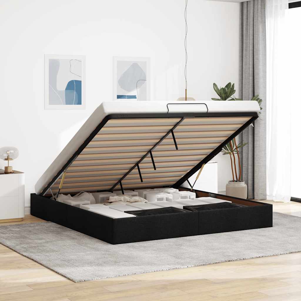 Estrutura de cama otomana sem colchão 180x200 cm tecido preto