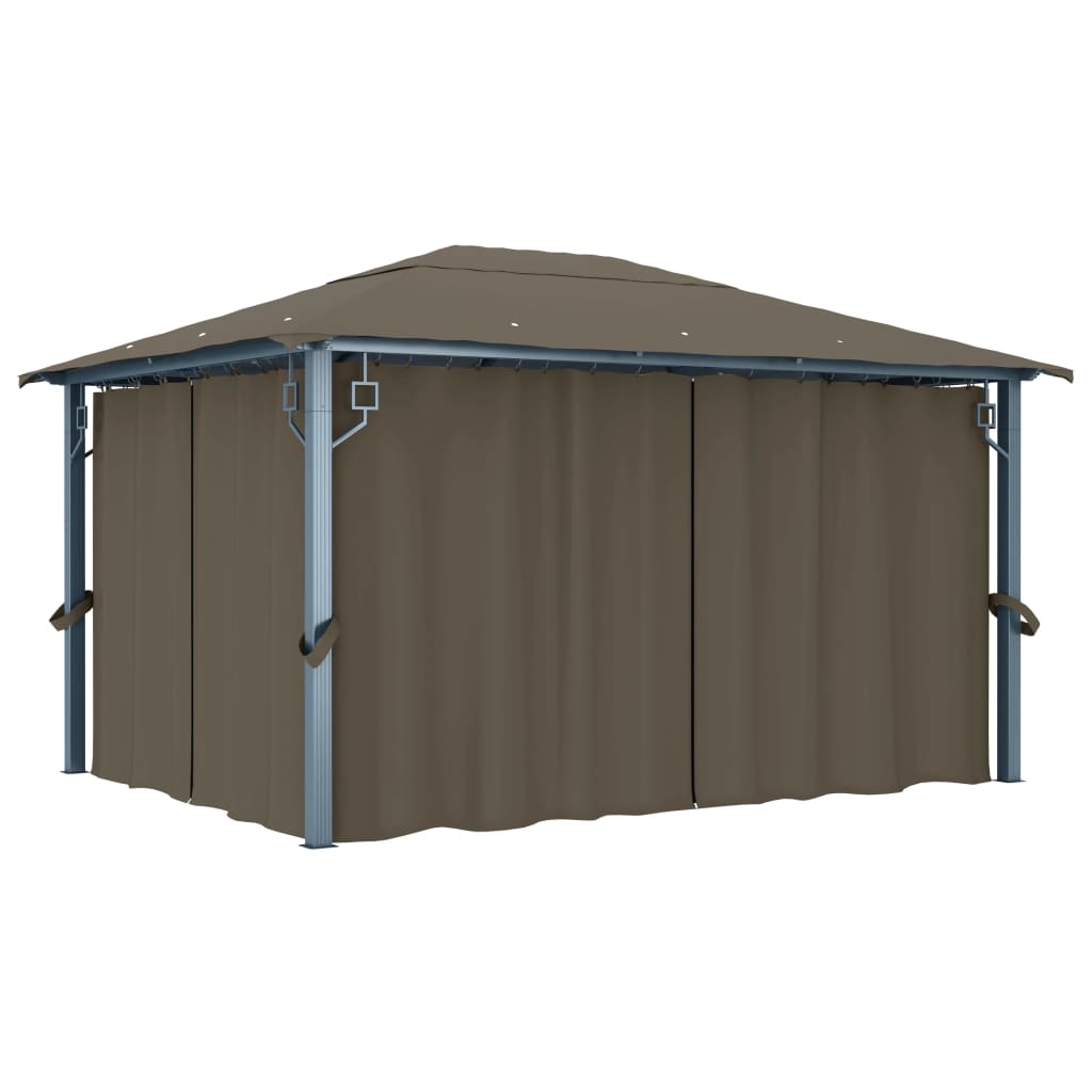 Gazebo c/ cortinas e cordões luzes LED 4x3 m alumínio cinza-AC.