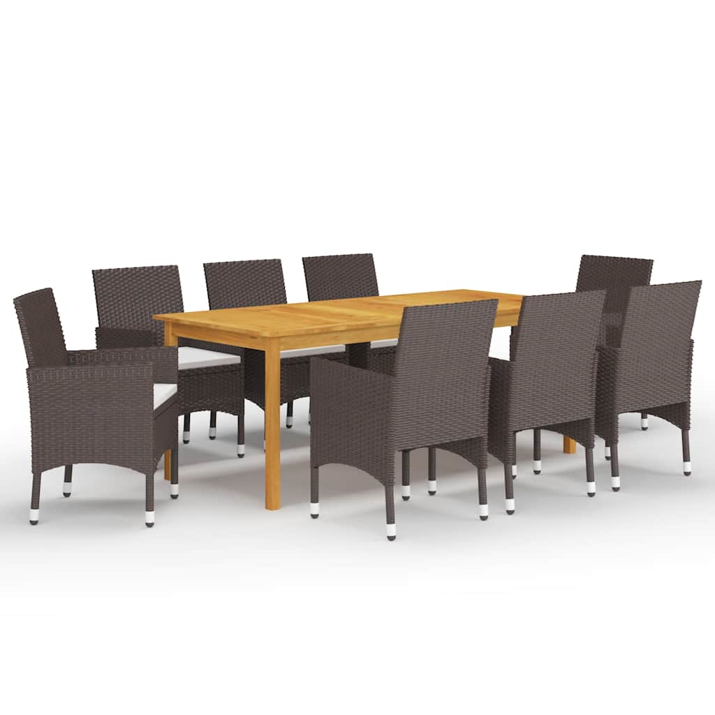 9 Pcs conjunto de jantar para jardim castanho