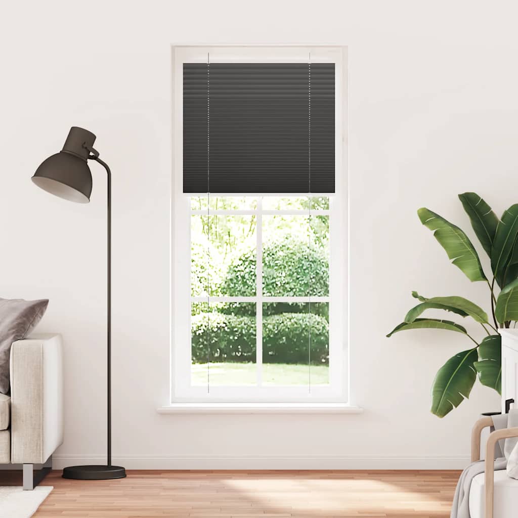 Preto plissada cega 85x200 cm largura tecido 84,4 cm poliéster