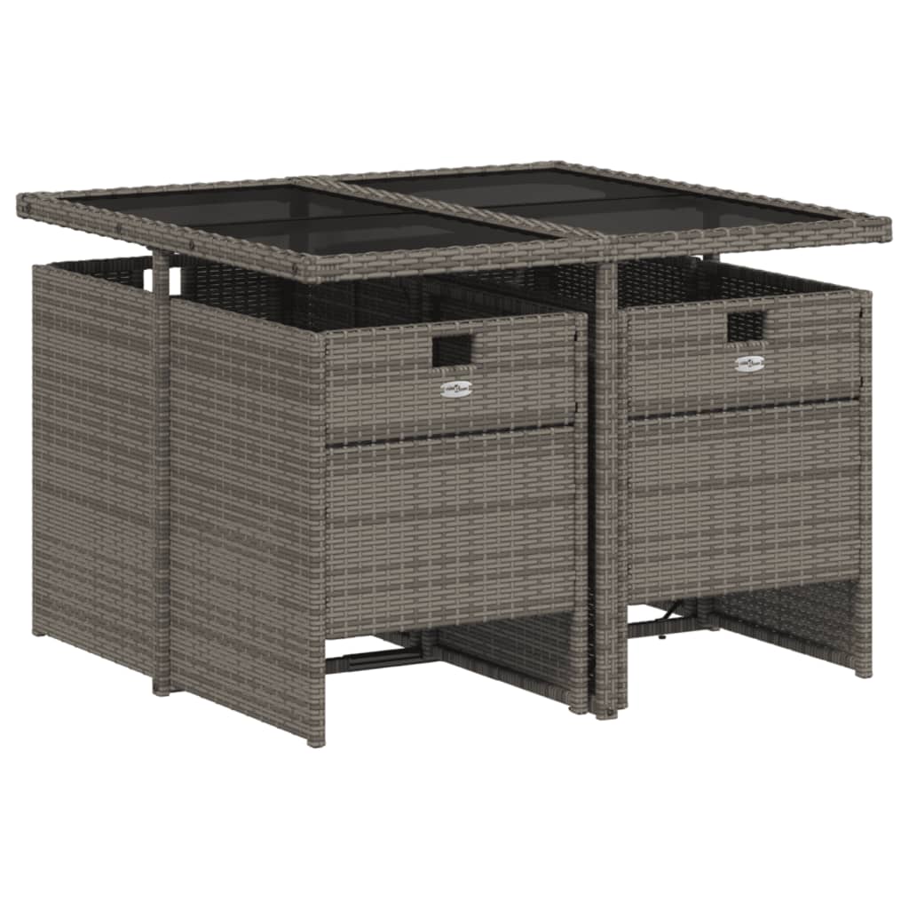 Conjunto de jantar para jardim de 5 peças com almofadas, em rattan sintético cinza
