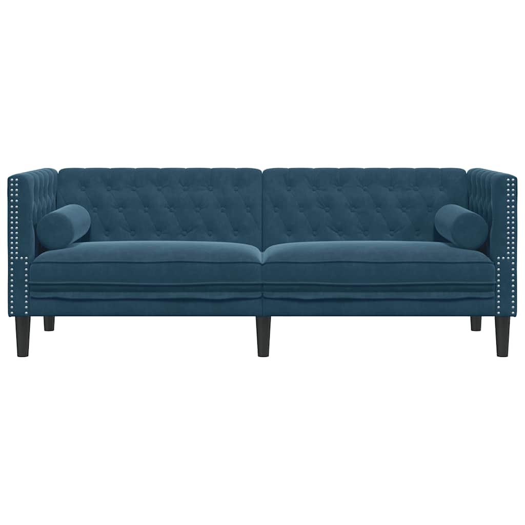 Sofá chesterfield com rolos 3 lugares veludo preto
