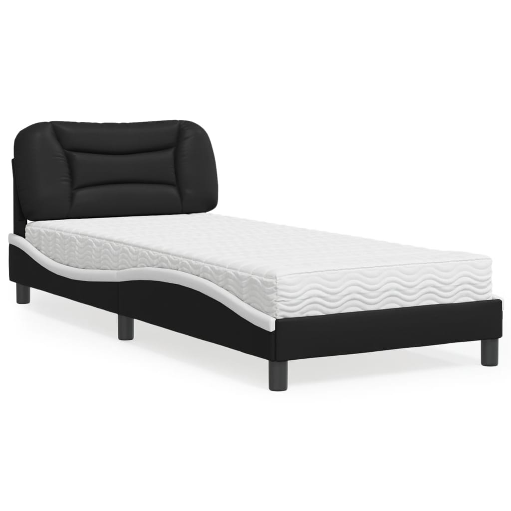Cama com colchão hvar 90x190 cm couro artificial preto e branco