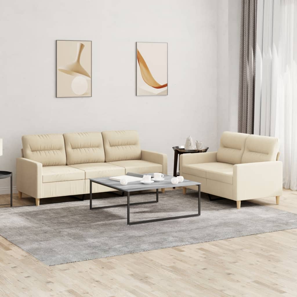 2 Pcs conjunto de sofás com almofadões tecido cor creme