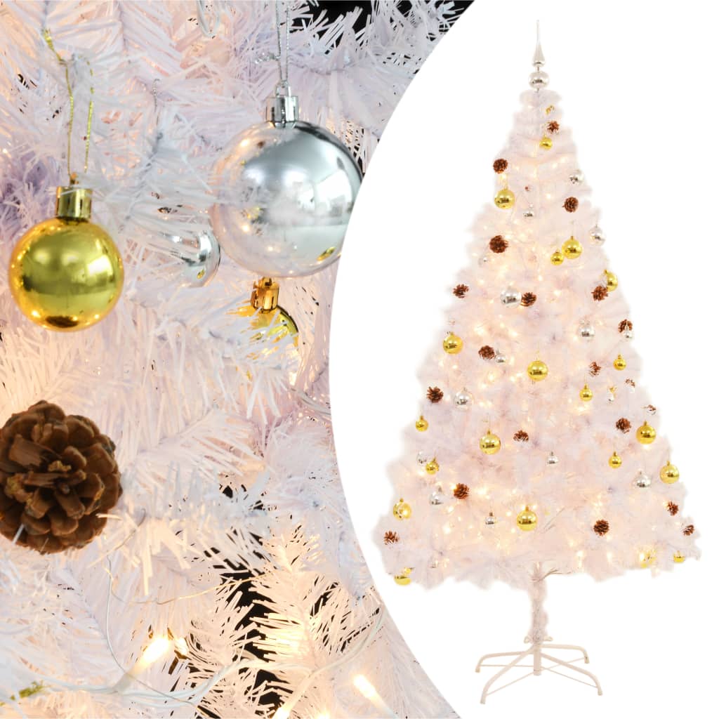 Árvore de natal artificial pré-iluminada enfeites 210cm branco