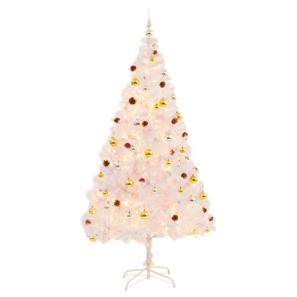 Árvore de natal artificial pré-iluminada enfeites 210cm branco