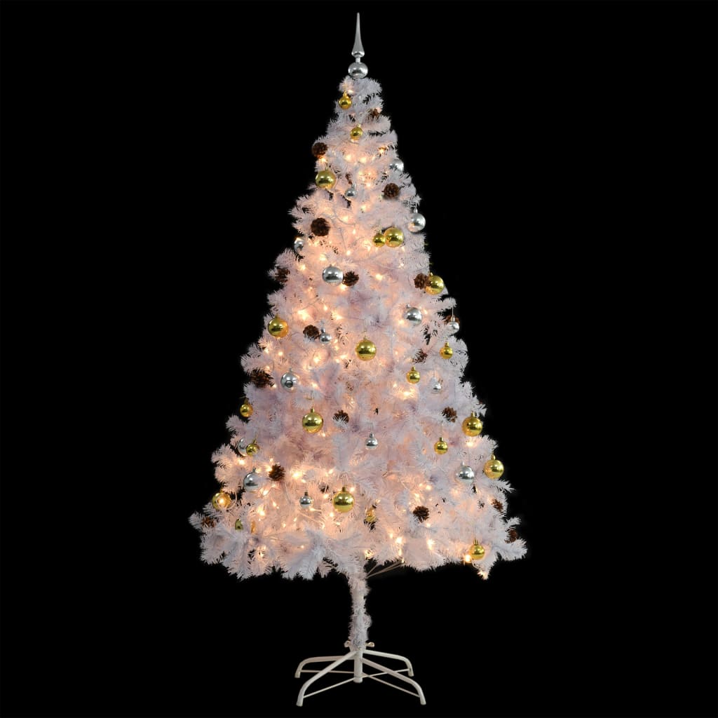 Árvore de natal artificial pré-iluminada enfeites 210cm branco