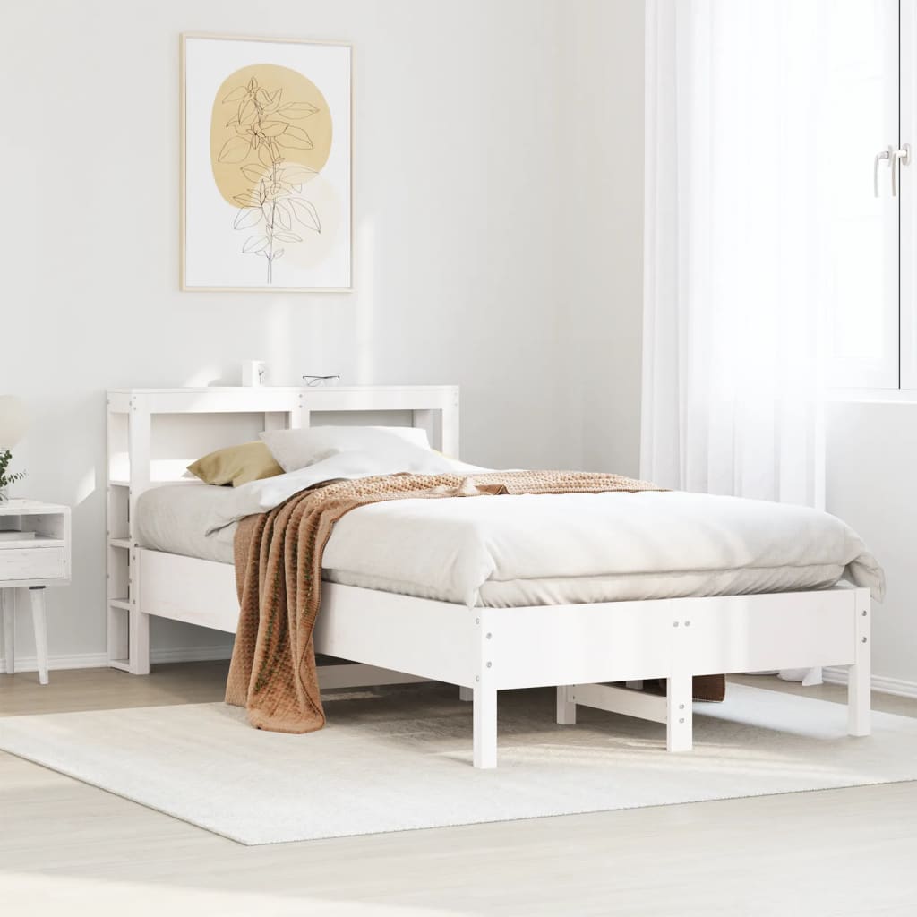 Cama sem colchão 120x200 cm madeira de pinho maciça branco