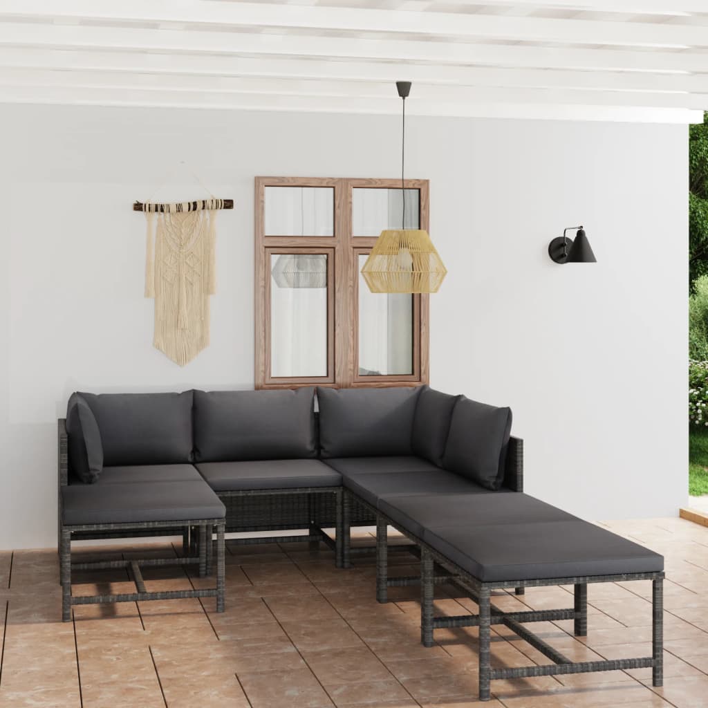 7 Pcs conjunto lounge de jardim c/ almofadões vime PE cinzento