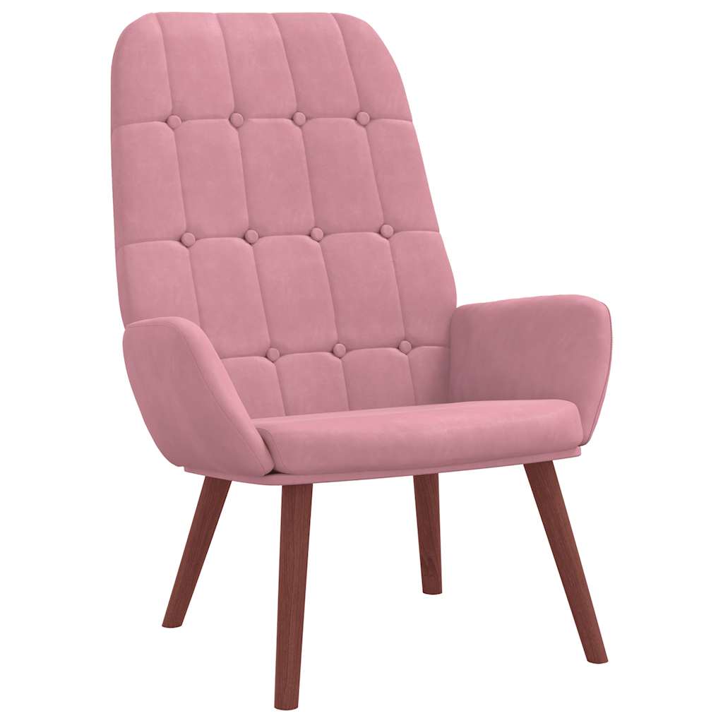 Cadeira de descanso com banco p/ pés veludo rosa