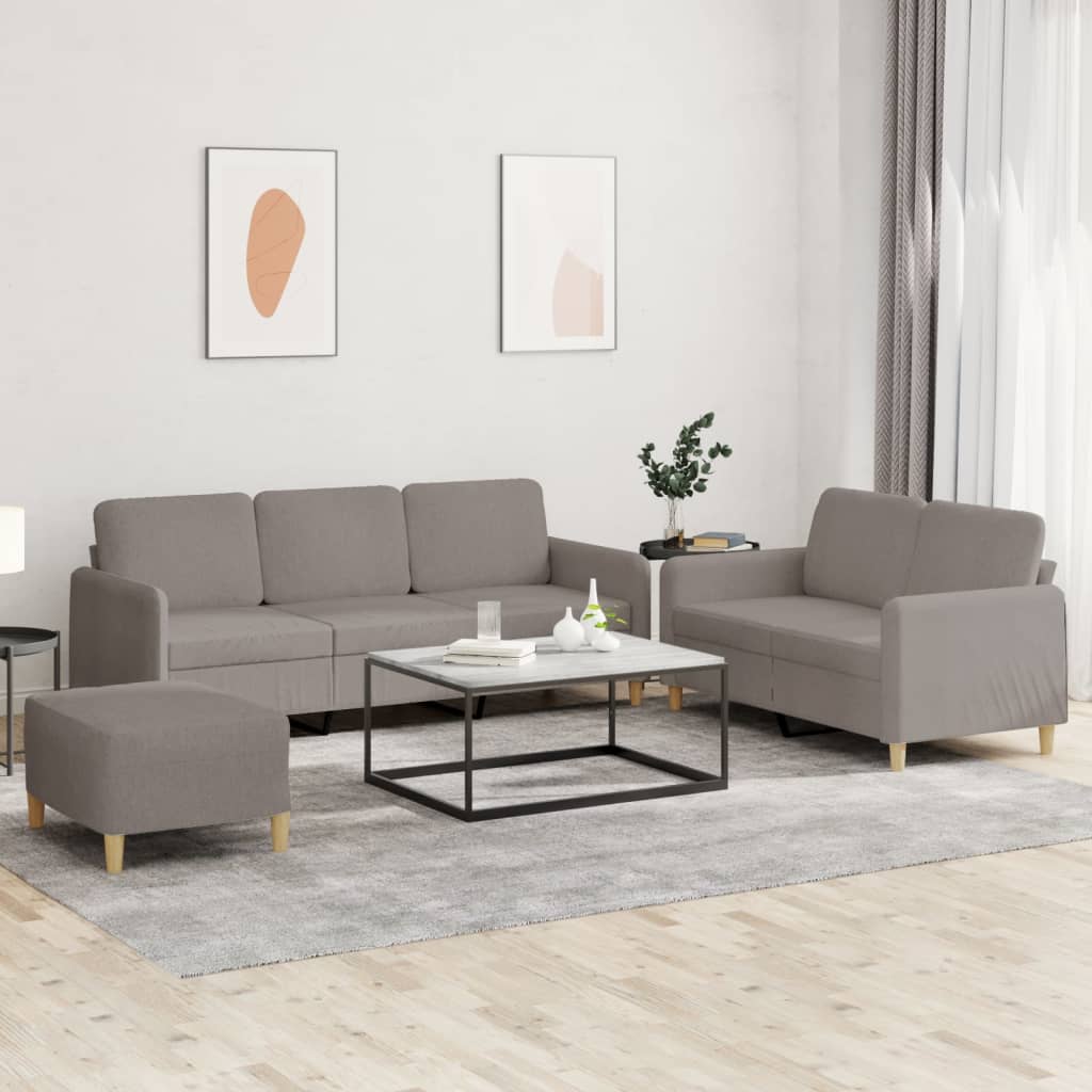 3 Pcs conjunto de sofás com almofadões tecido cinza-acastanhado