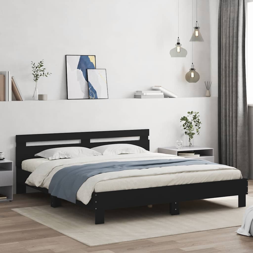 Estrutura cama c/ cabeceira 180x200 cm derivados madeira preto