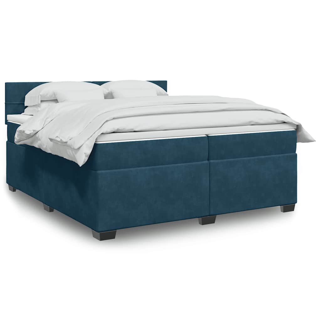 Cama com molas/colchão 200x200 cm veludo azul