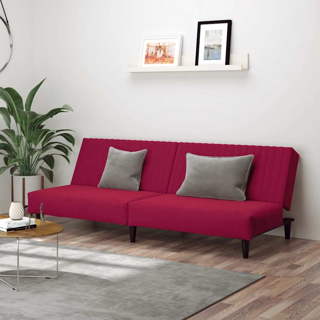 Sofá-cama de 2 lugares veludo vermelho tinto