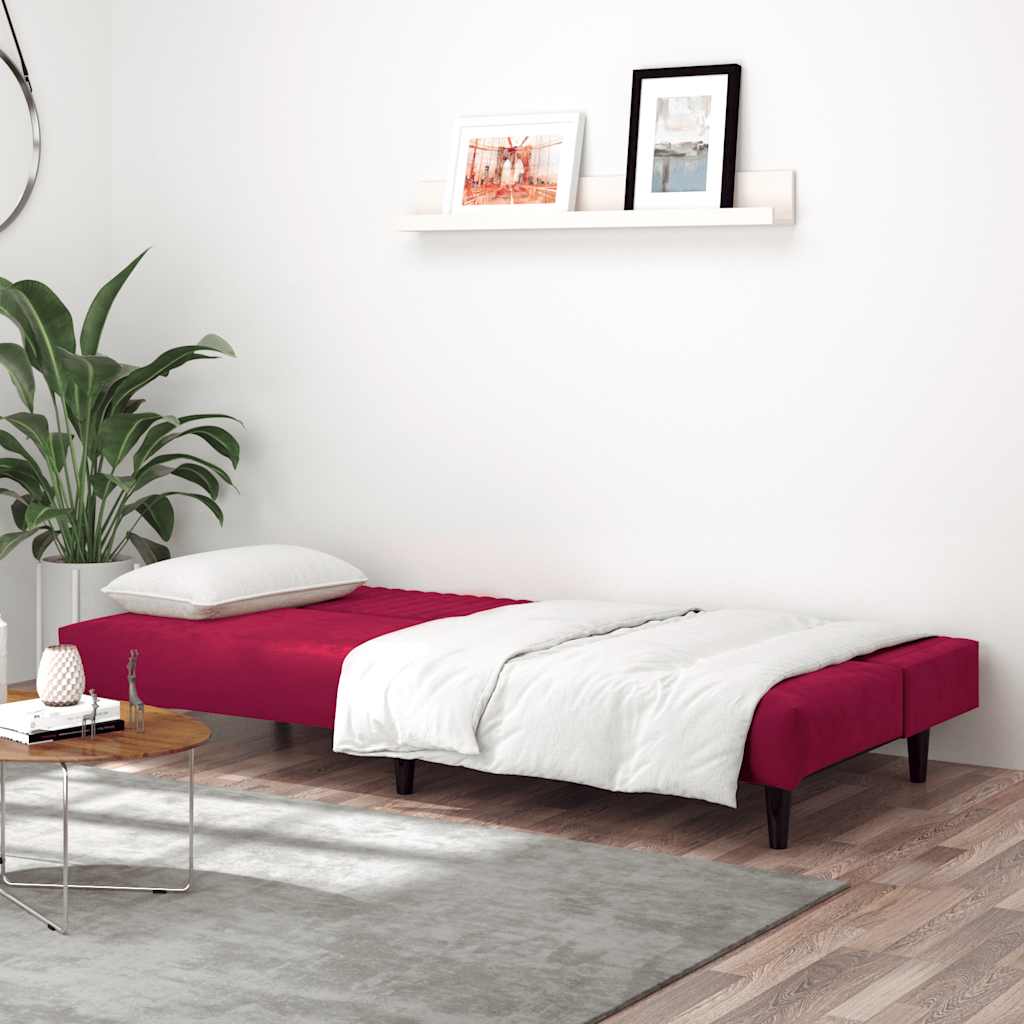 Sofá-cama de 2 lugares veludo vermelho tinto