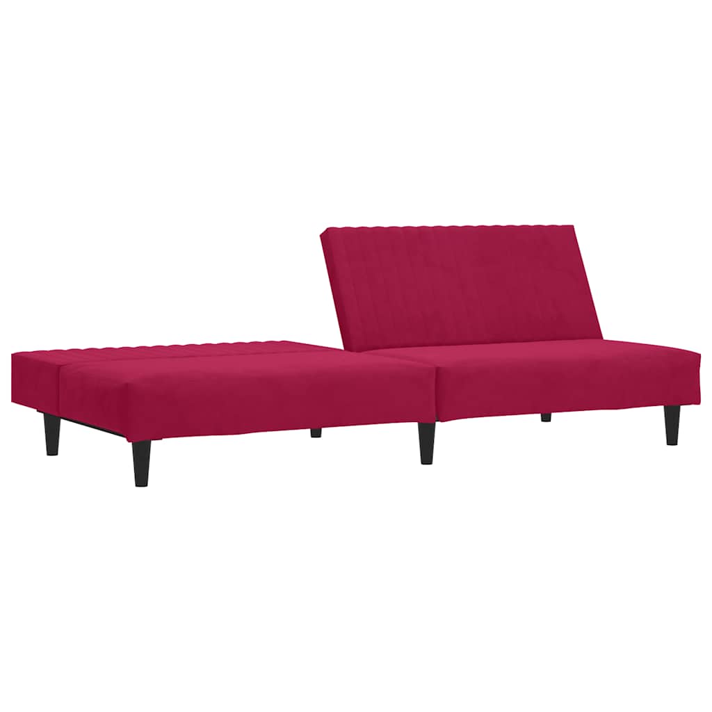 Sofá-cama de 2 lugares veludo vermelho tinto