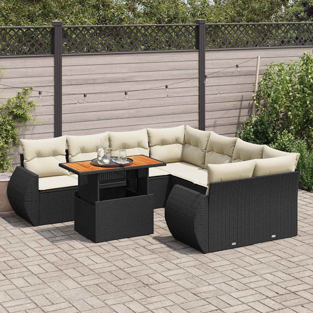 9 Pcs conjunto de sofás p/ jardim c/ almofadões vime PE preto