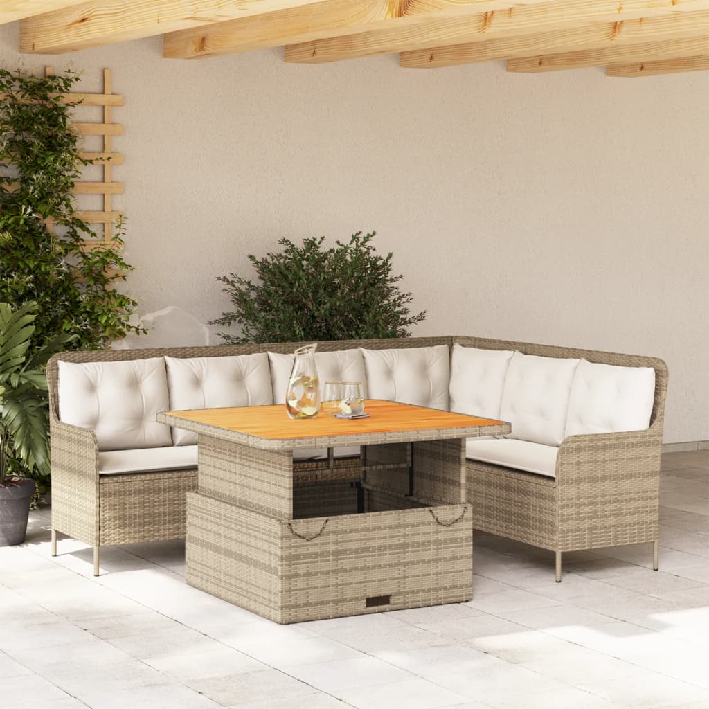 2 Pcs conjunto de sofás p/ jardim com almofadões vime PE bege