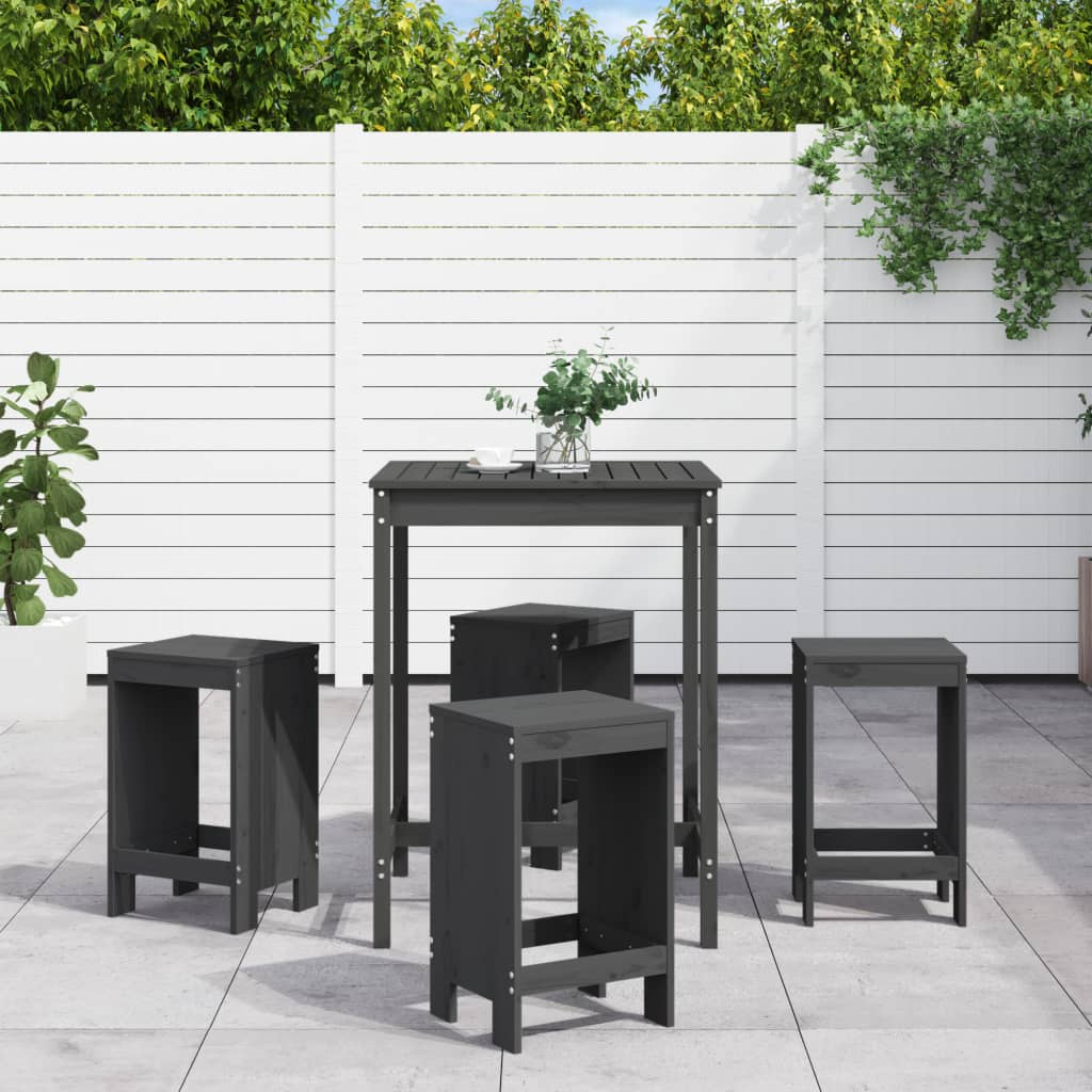 5 Pcs conjunto de bar para jardim pinho maciço cinzento