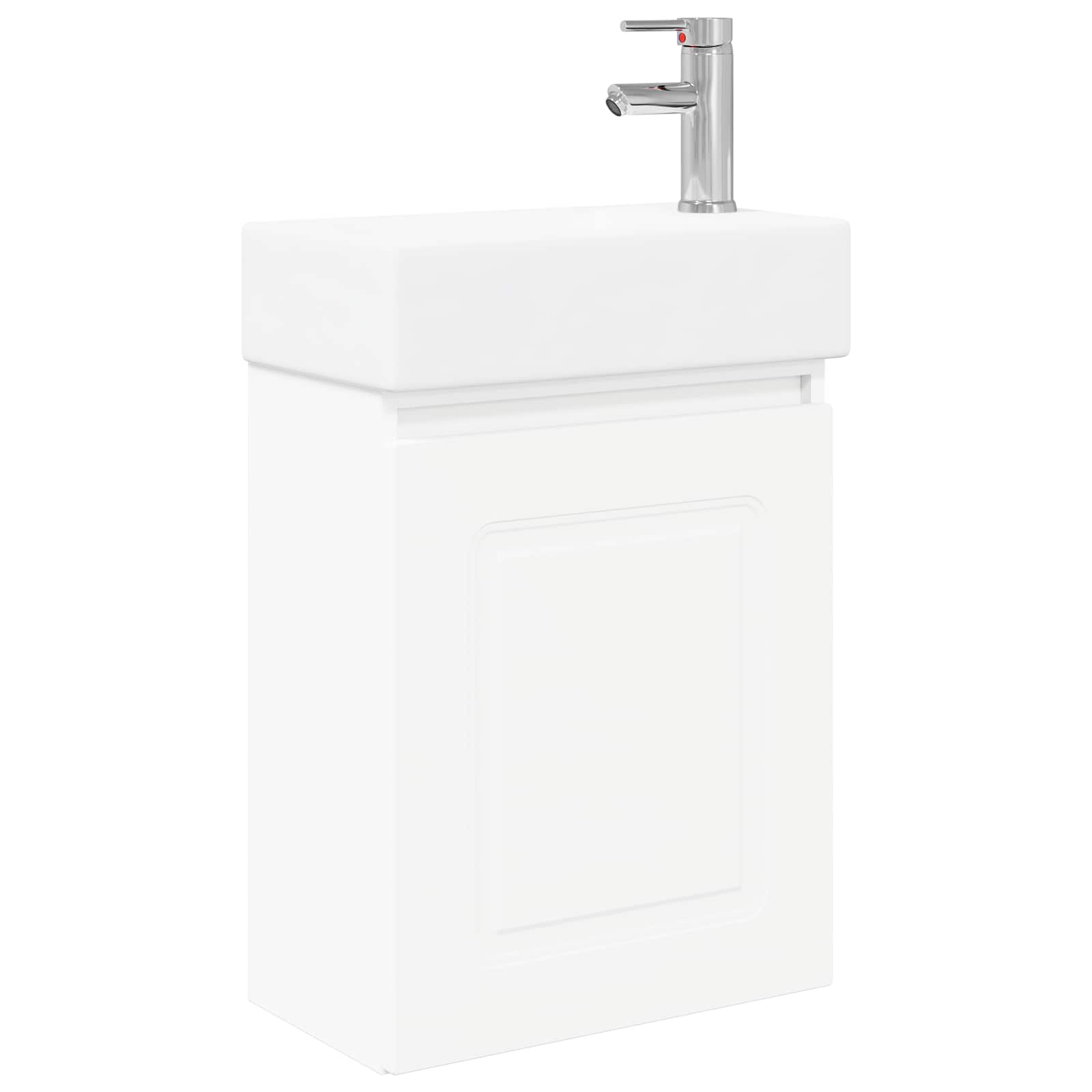 Conjunto de móveis de banheiro com torneira branco